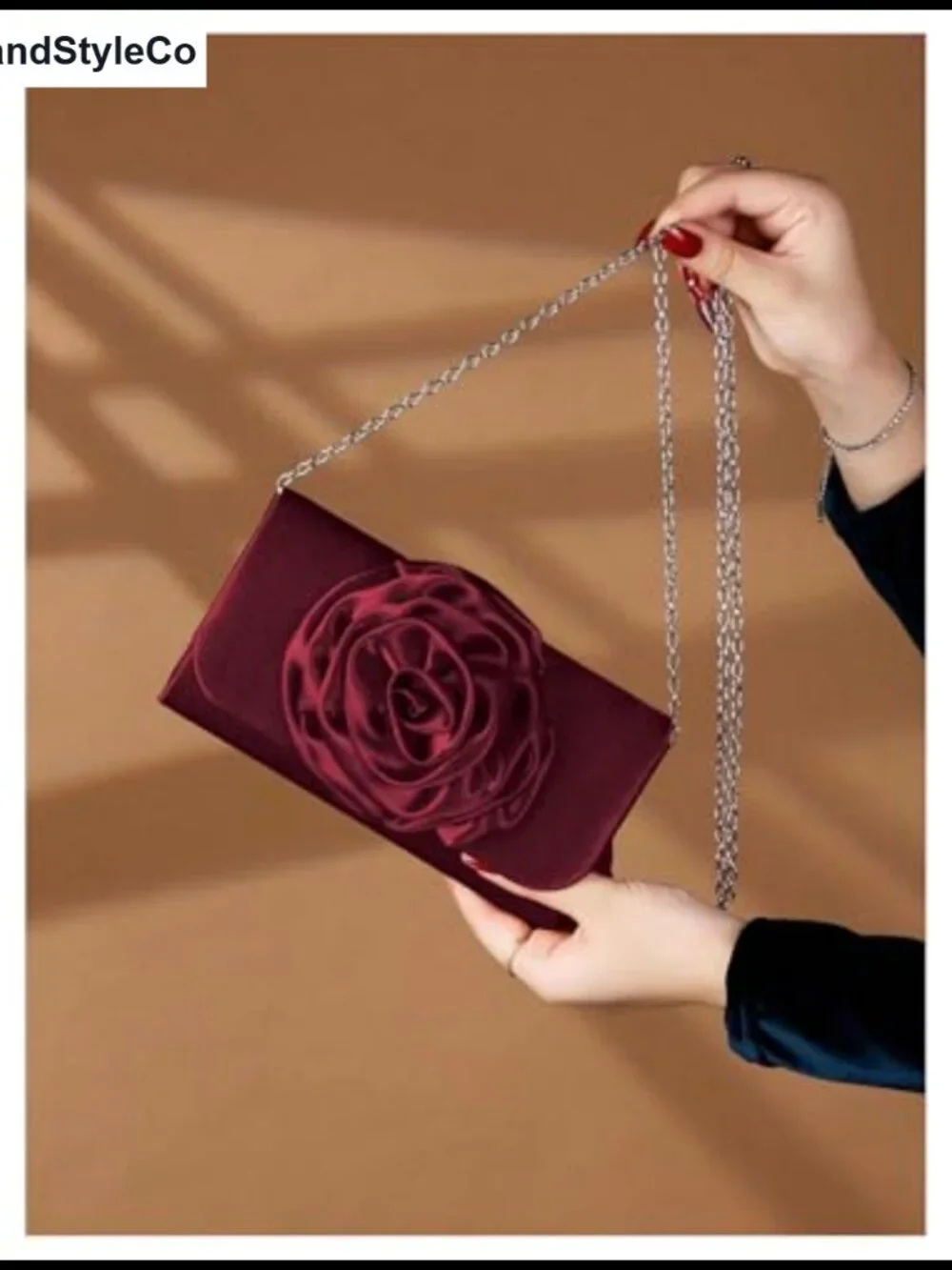 Satin Evening Bag Clutch 3D Rose Floral Wedding Party Purse